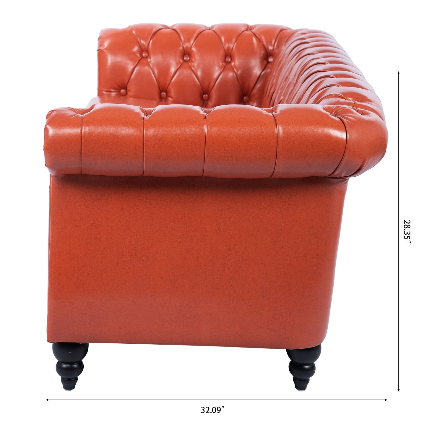 84.65 PU Leather Chesterfield Sofa with Rolled Arms (3-Seater)