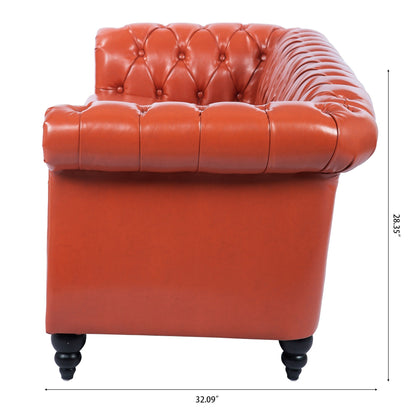 84.65 PU Leather Chesterfield Sofa with Rolled Arms (3-Seater)