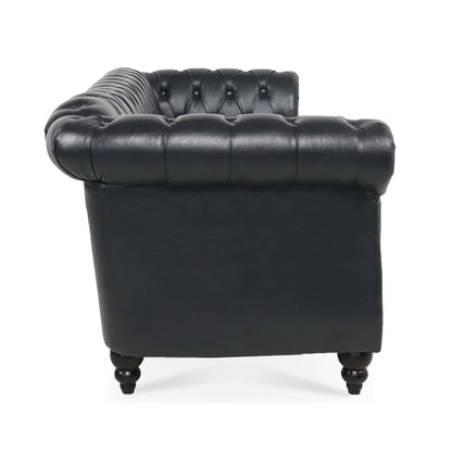 84.65 PU Leather Chesterfield Sofa with Rolled Arms (3-Seater)