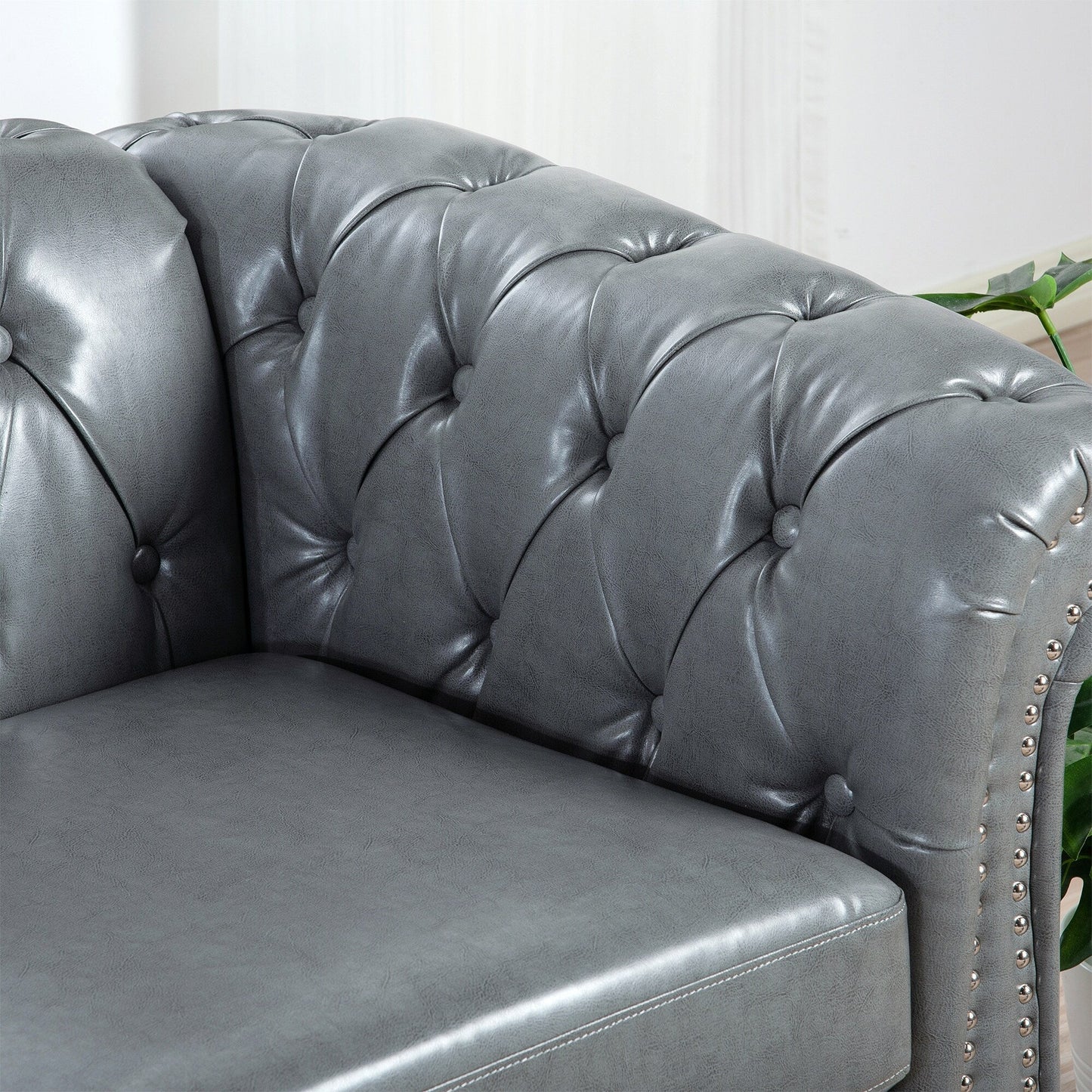 84.65 PU Leather Chesterfield Sofa with Rolled Arms (3-Seater)