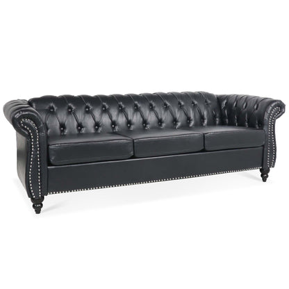 84.65 PU Leather Chesterfield Sofa with Rolled Arms (3-Seater)