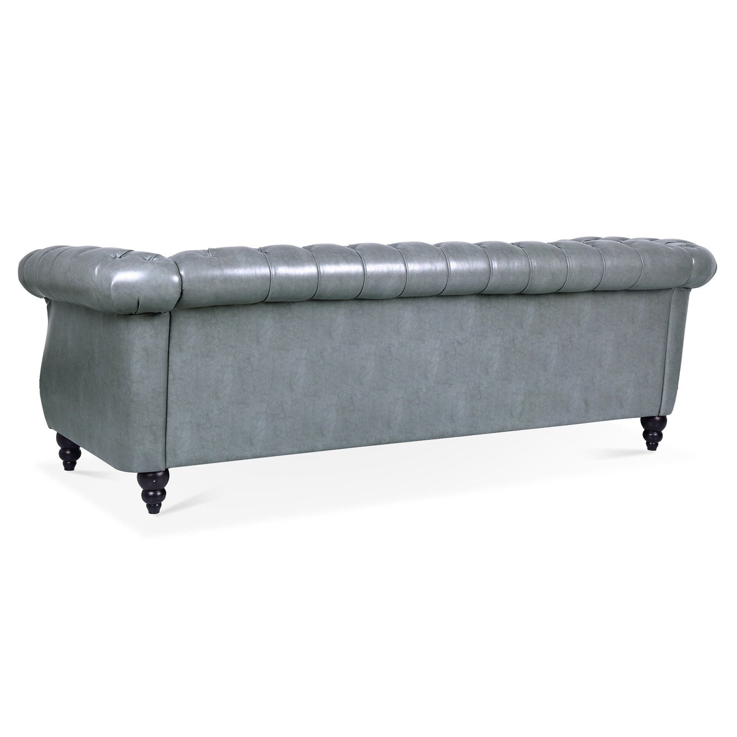 84.65 PU Leather Chesterfield Sofa with Rolled Arms (3-Seater)