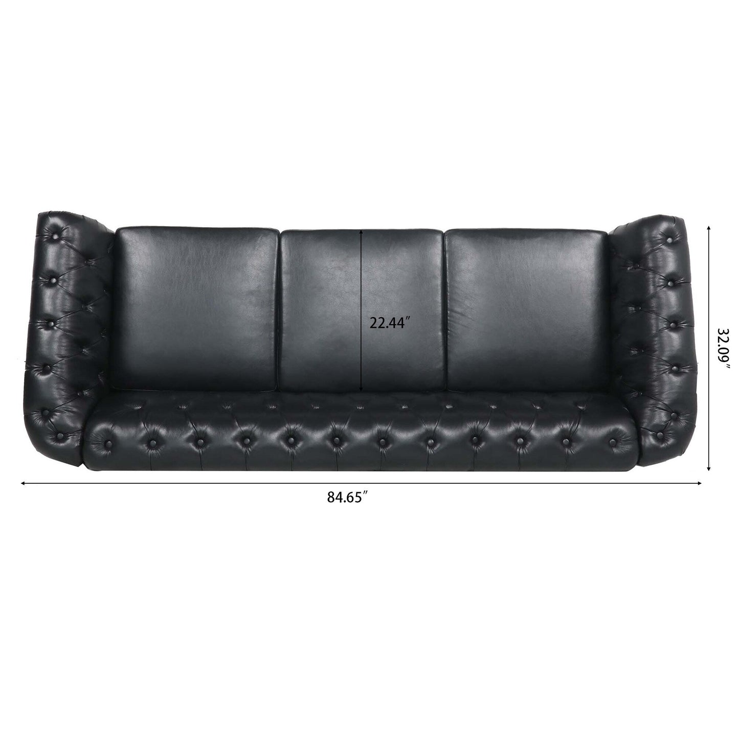 84.65 PU Leather Chesterfield Sofa with Rolled Arms (3-Seater)