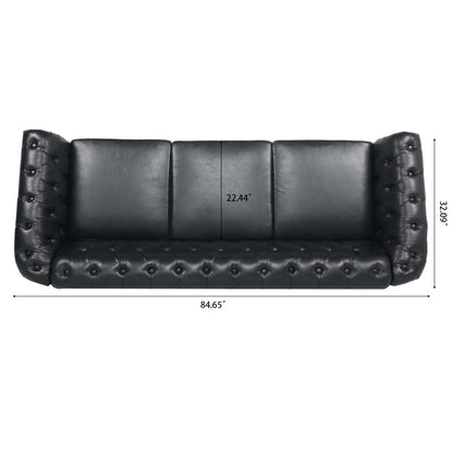 84.65 PU Leather Chesterfield Sofa with Rolled Arms (3-Seater)