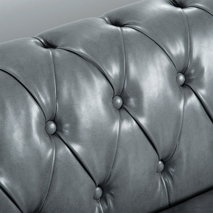84.65 PU Leather Chesterfield Sofa with Rolled Arms (3-Seater)
