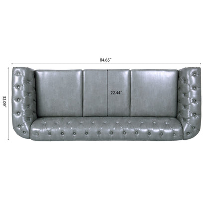 84.65 PU Leather Chesterfield Sofa with Rolled Arms (3-Seater)
