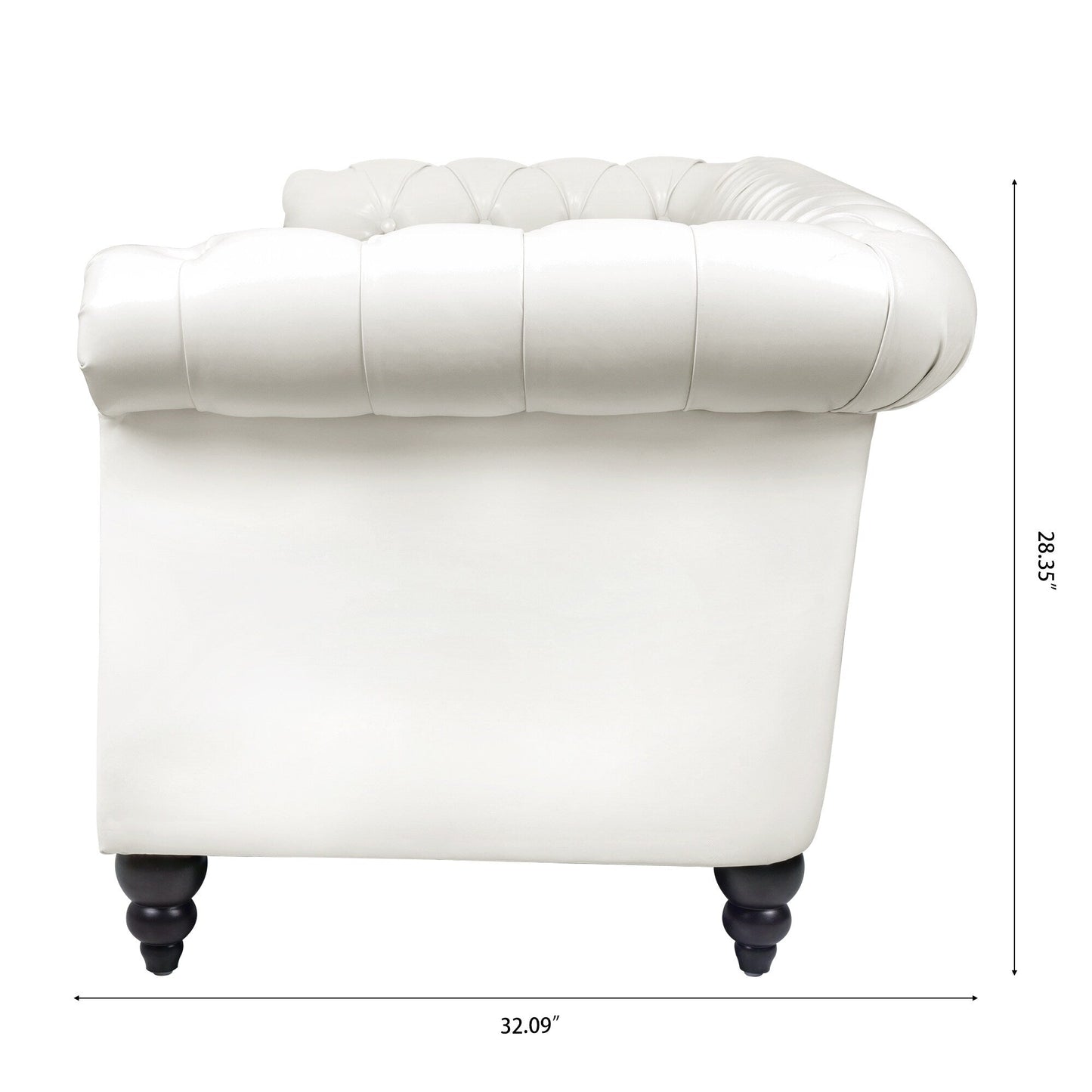 84.65 PU Leather Chesterfield Sofa with Rolled Arms (3-Seater)