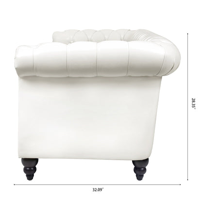 84.65 PU Leather Chesterfield Sofa with Rolled Arms (3-Seater)