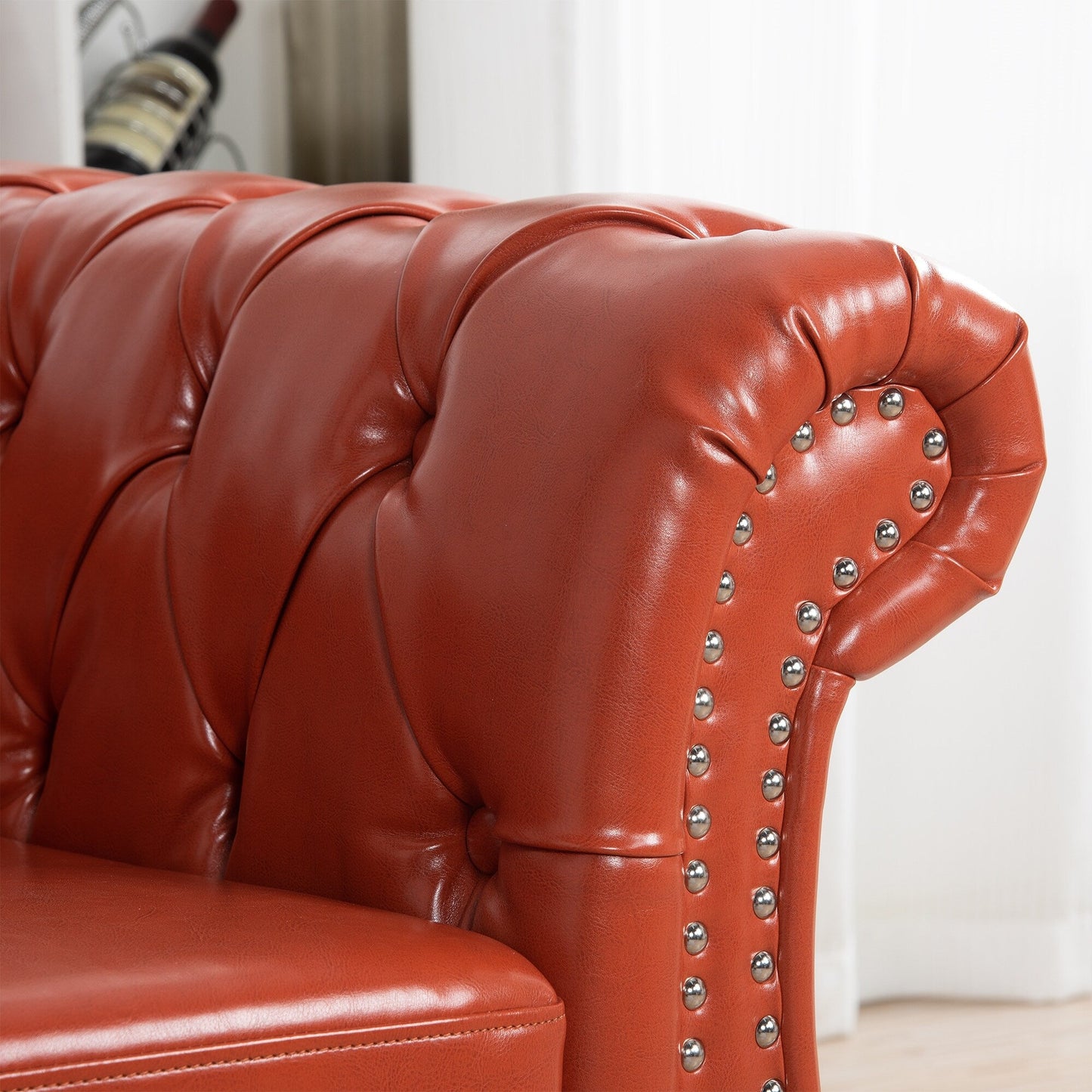 84.65 PU Leather Chesterfield Sofa with Rolled Arms (3-Seater)