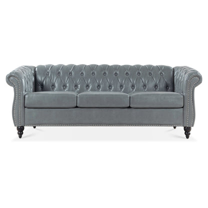 84.65 PU Leather Chesterfield Sofa with Rolled Arms (3-Seater)