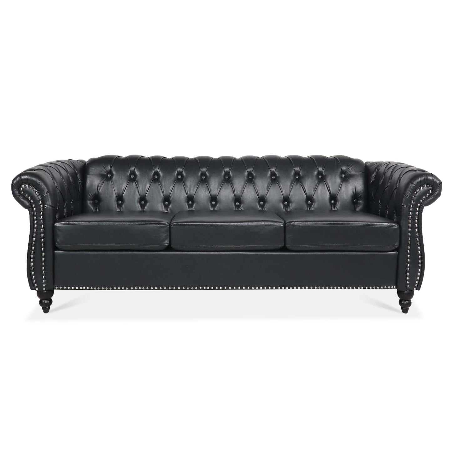 84.65 PU Leather Chesterfield Sofa with Rolled Arms (3-Seater)