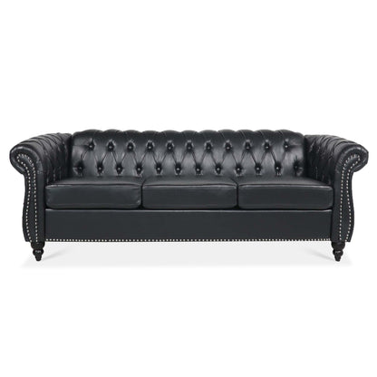 84.65 PU Leather Chesterfield Sofa with Rolled Arms (3-Seater)