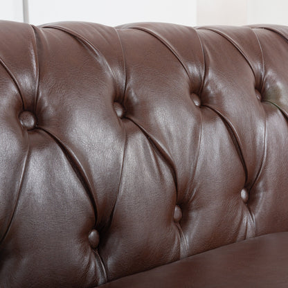 84.65 PU Leather Chesterfield Sofa with Rolled Arms (3-Seater)