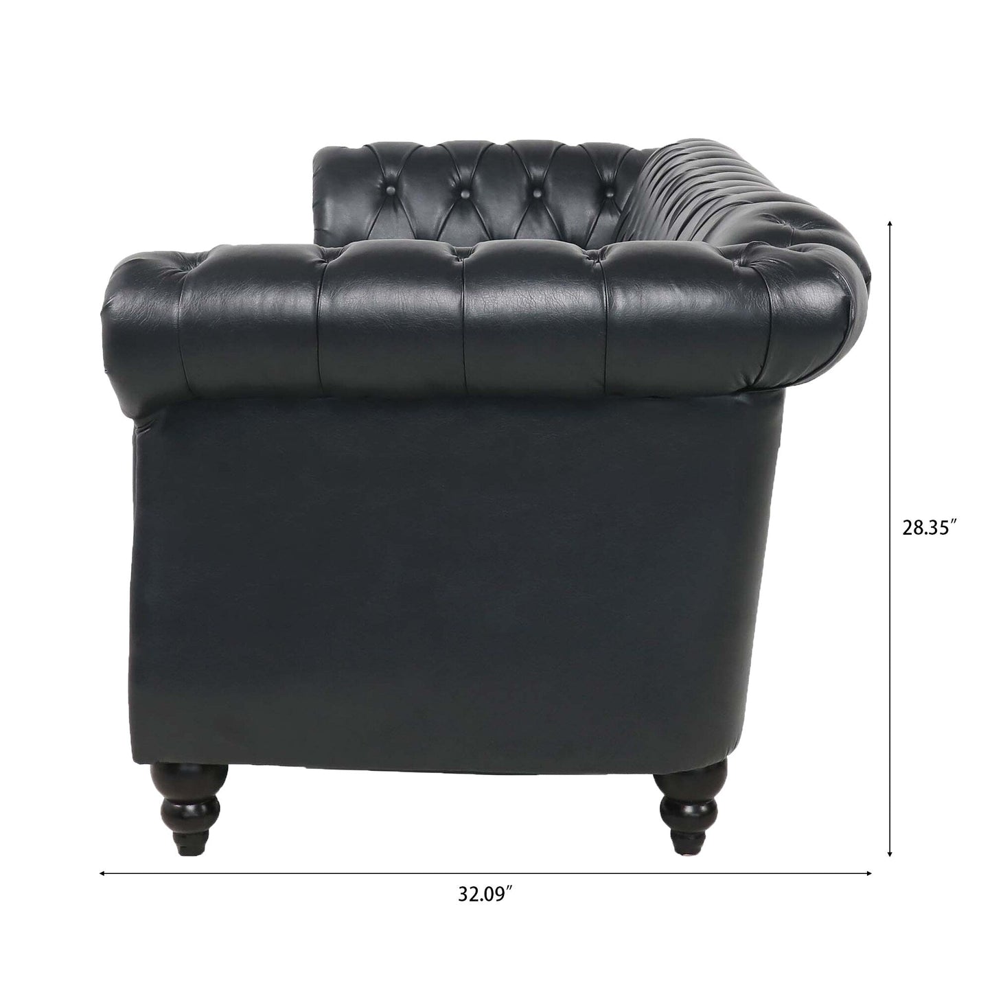 84.65 PU Leather Chesterfield Sofa with Rolled Arms (3-Seater)