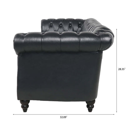 84.65 PU Leather Chesterfield Sofa with Rolled Arms (3-Seater)