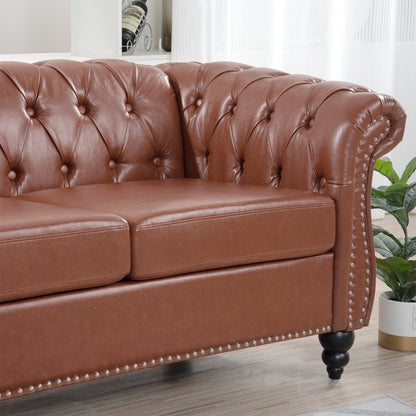 84.65 PU Leather Chesterfield Sofa with Rolled Arms (3-Seater)