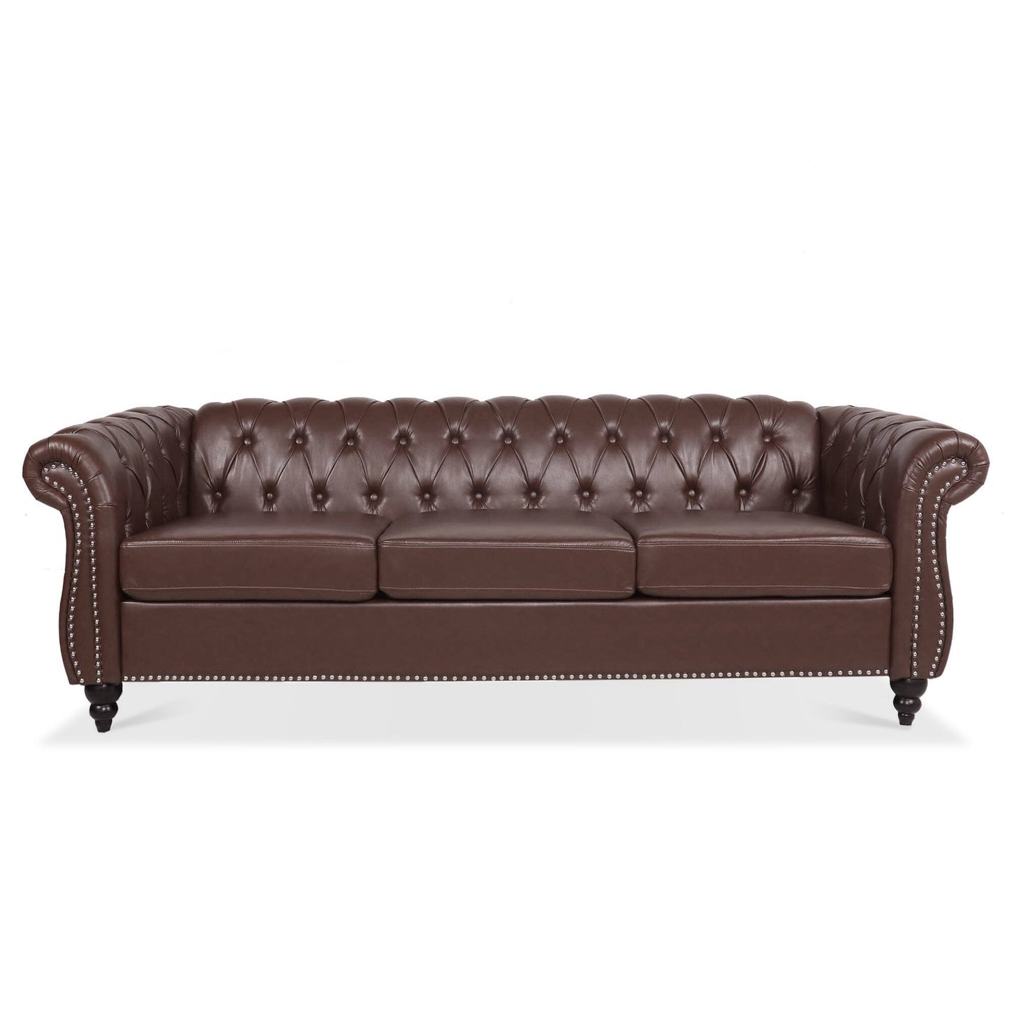 84.65 PU Leather Chesterfield Sofa with Rolled Arms (3-Seater)
