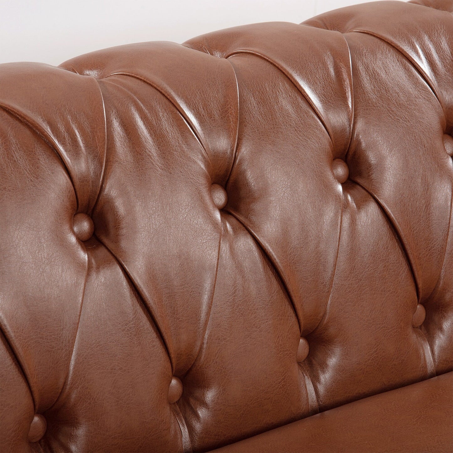 84.65 PU Leather Chesterfield Sofa with Rolled Arms (3-Seater)