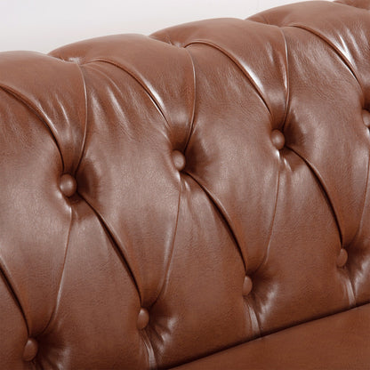 84.65 PU Leather Chesterfield Sofa with Rolled Arms (3-Seater)