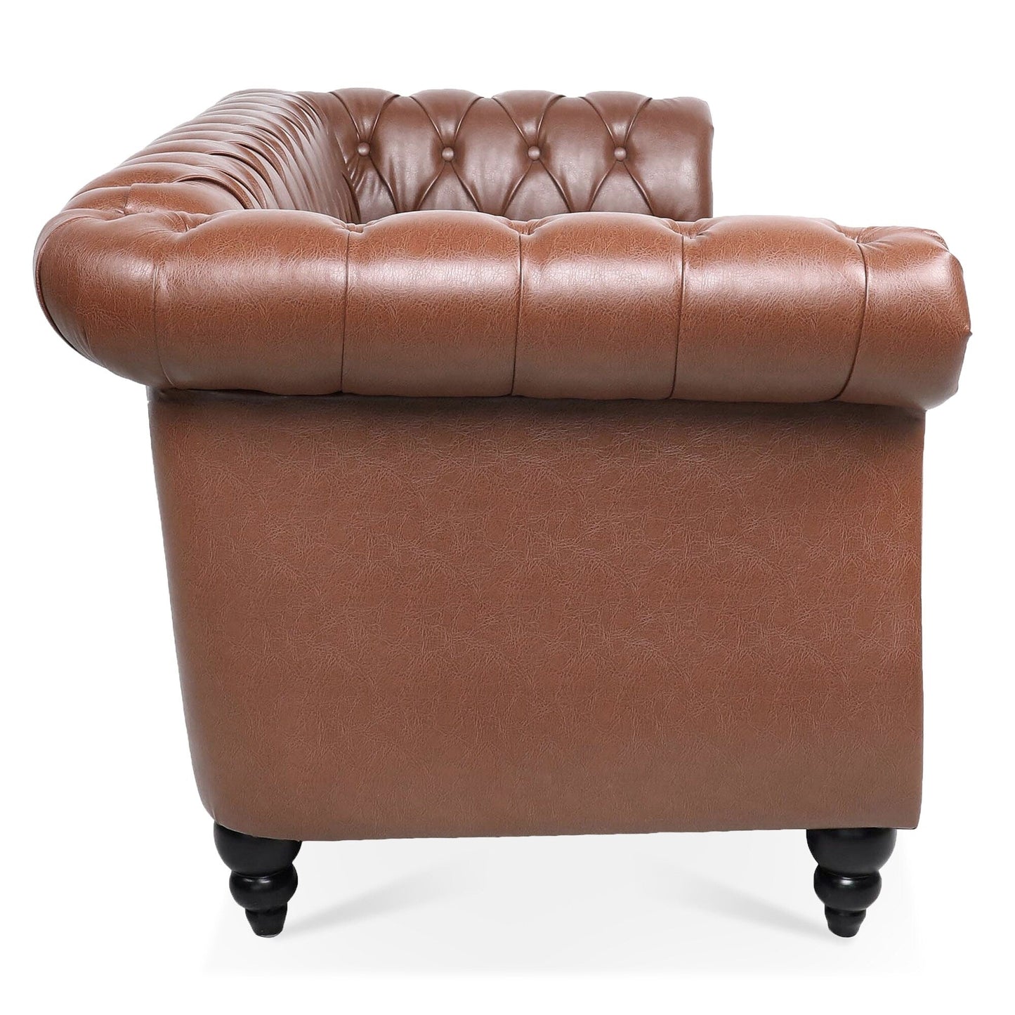 84.65 PU Leather Chesterfield Sofa with Rolled Arms (3-Seater)