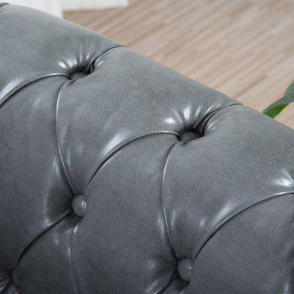 84.65 PU Leather Chesterfield Sofa with Rolled Arms (3-Seater)
