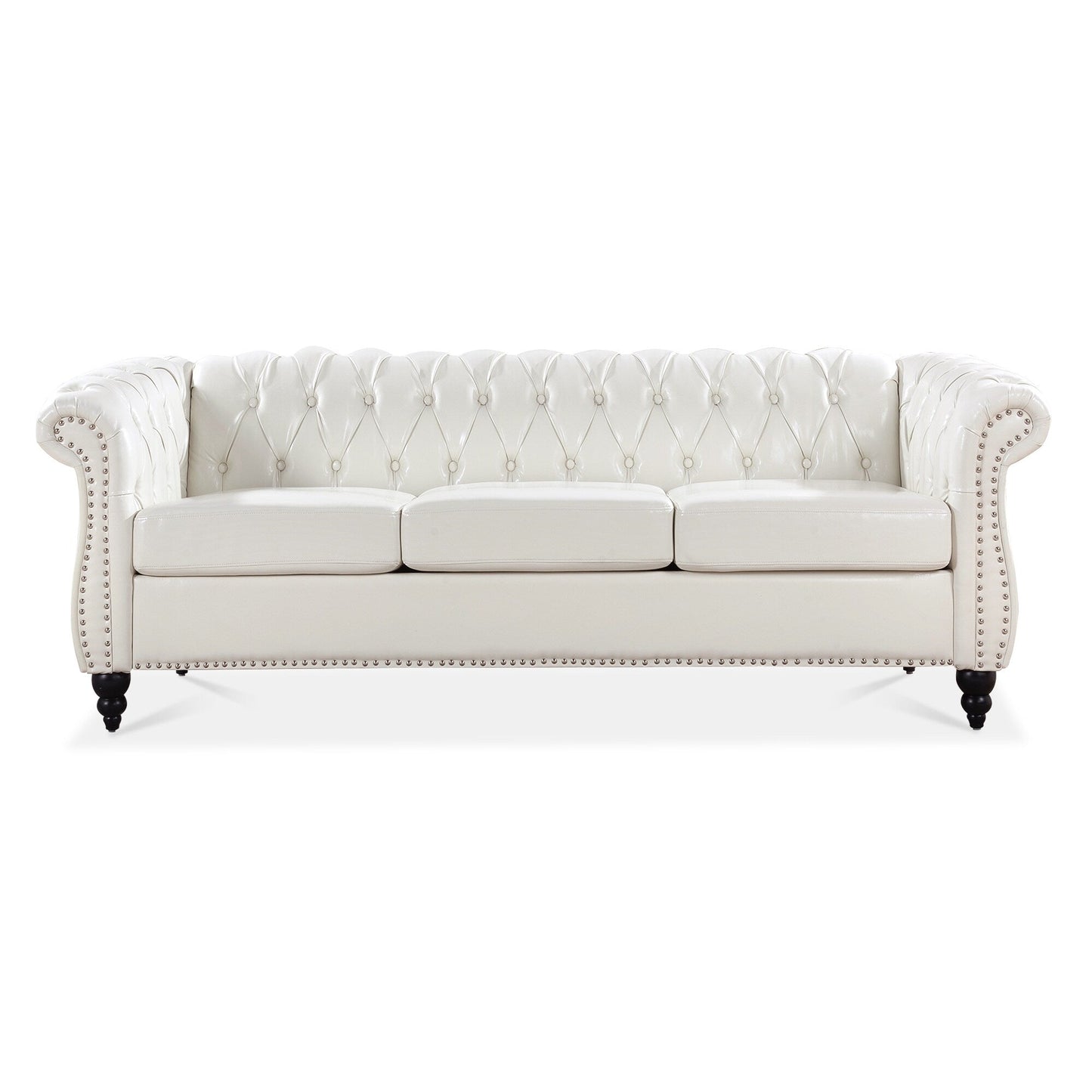 84.65 PU Leather Chesterfield Sofa with Rolled Arms (3-Seater)