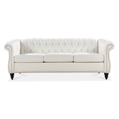 84.65 PU Leather Chesterfield Sofa with Rolled Arms (3-Seater)