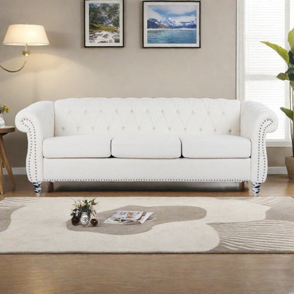 84.65 Polyester Chesterfield Sofa with Rolled Arms (3-Seater)