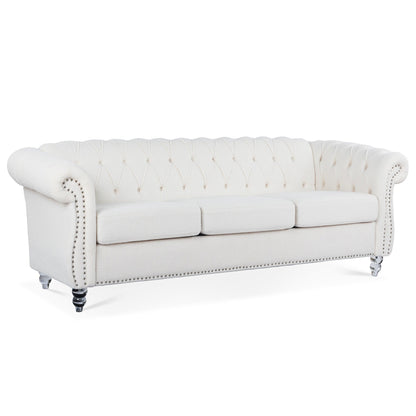 84.65 Polyester Chesterfield Sofa with Rolled Arms (3-Seater)