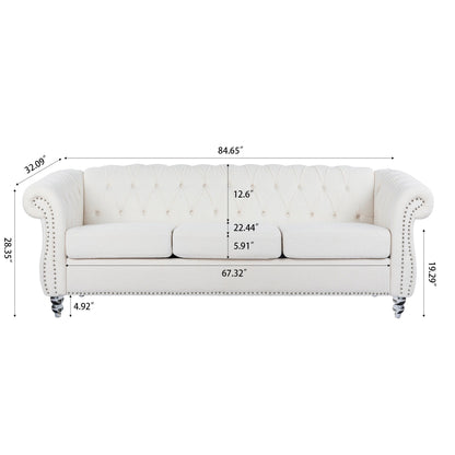 84.65 Polyester Chesterfield Sofa with Rolled Arms (3-Seater)