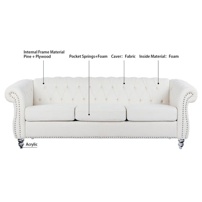84.65 Polyester Chesterfield Sofa with Rolled Arms (3-Seater)
