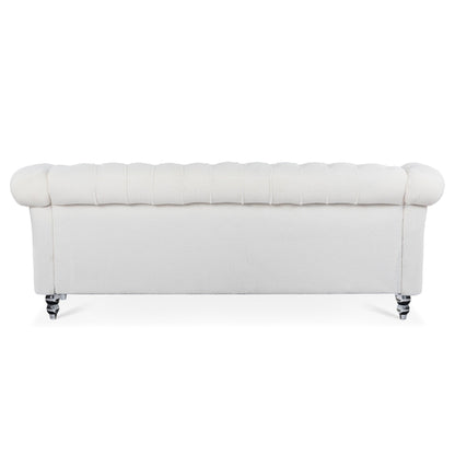 84.65 Polyester Chesterfield Sofa with Rolled Arms (3-Seater)