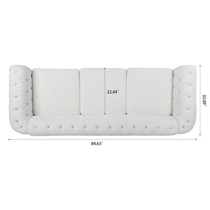 84.65 Polyester Chesterfield Sofa with Rolled Arms (3-Seater)