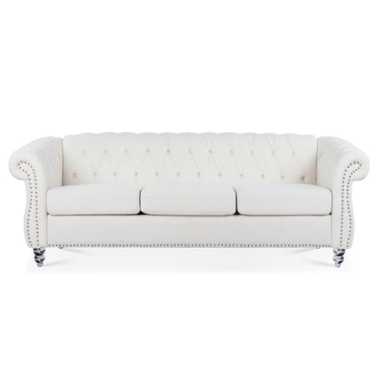 84.65 Polyester Chesterfield Sofa with Rolled Arms (3-Seater)