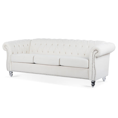 84.65 Polyester Chesterfield Sofa with Rolled Arms (3-Seater)