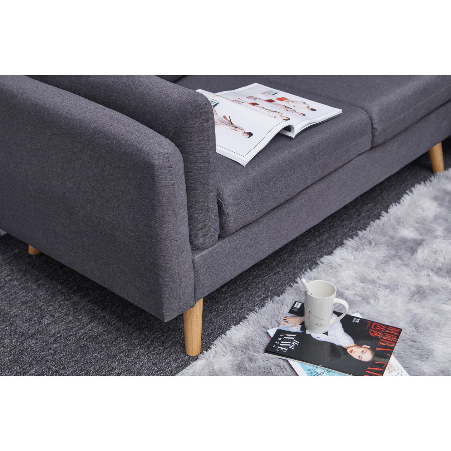 84.6'' Linen L-Shaped 3 Seater Sofa with Reversible Chaise, Independent Spring Cushions, Solid Wood Frame, Double Armrests