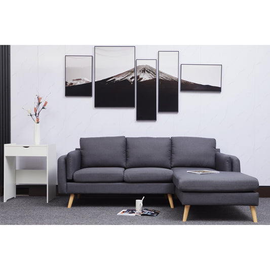 84.6'' Linen L-Shaped 3 Seater Sofa with Reversible Chaise, Independent Spring Cushions, Solid Wood Frame, Double Armrests