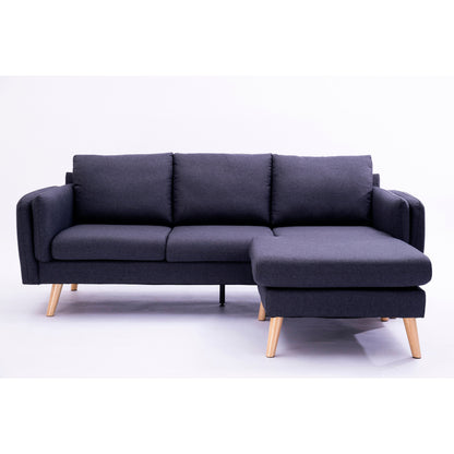 84.6'' Linen L-Shaped 3 Seater Sofa with Reversible Chaise, Independent Spring Cushions, Solid Wood Frame, Double Armrests