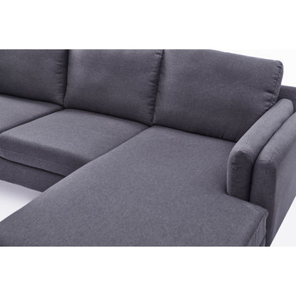 84.6'' Linen L-Shaped 3 Seater Sofa with Reversible Chaise, Independent Spring Cushions, Solid Wood Frame, Double Armrests