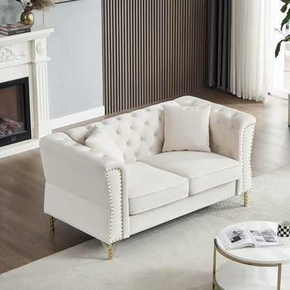 81.8 Velvet 3-seater Sofa with Tufted Couch and Metal Foot for Living Room