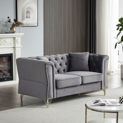 81.8 Velvet 3-seater Sofa with Tufted Couch and Metal Foot for Living Room