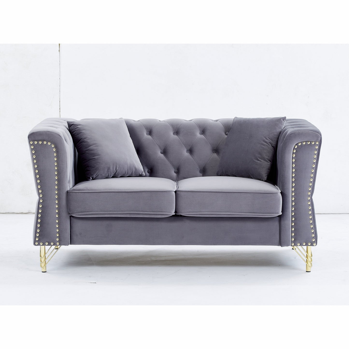 81.8 Velvet 3-seater Sofa with Tufted Couch and Metal Foot for Living Room