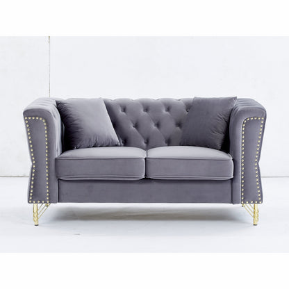 81.8 Velvet 3-seater Sofa with Tufted Couch and Metal Foot for Living Room