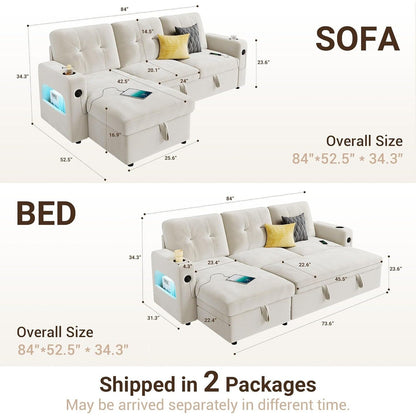 84 Sleeper Sofa Bed, Modular Sectional Cloud Couch with Reversible Storage Model