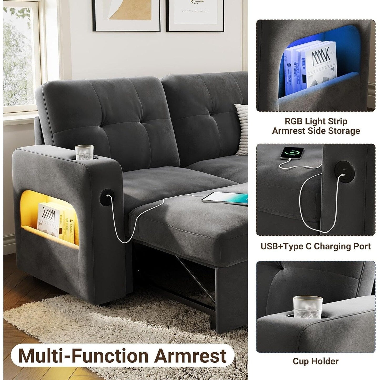 84 Sleeper Sofa Bed, Modular Sectional Cloud Couch with Reversible Storage Model