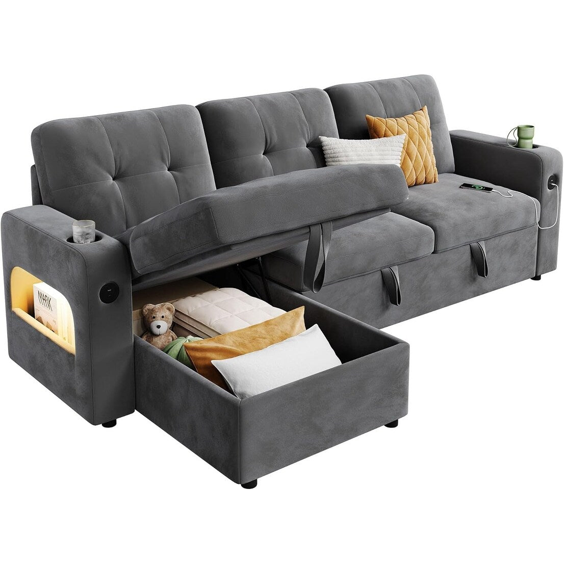 84 Sleeper Sofa Bed, Modular Sectional Cloud Couch with Reversible Storage Model