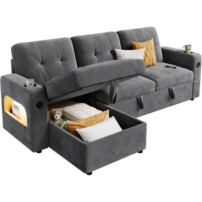 84 Sleeper Sofa Bed, Modular Sectional Cloud Couch with Reversible Storage Model