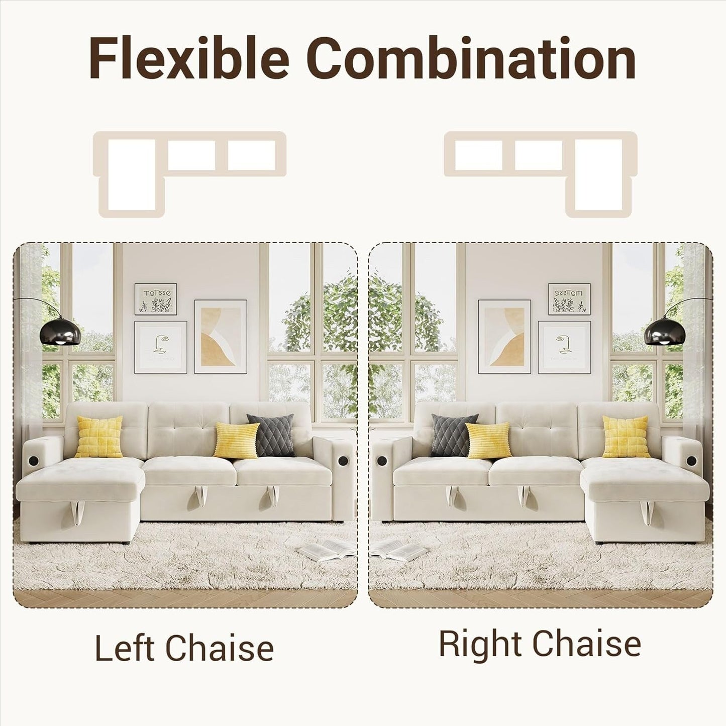 84 Sleeper Sofa Bed, Modular Sectional Cloud Couch with Reversible Storage Model