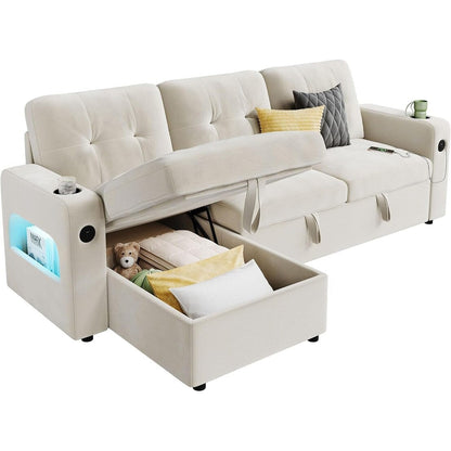 84 Sleeper Sofa Bed, Modular Sectional Cloud Couch with Reversible Storage Model