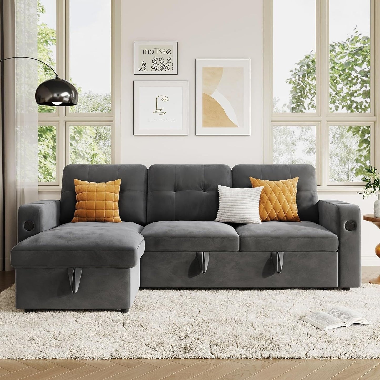 84 Sleeper Sofa Bed, Modular Sectional Cloud Couch with Reversible Storage Model